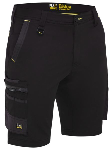 [BW-BSHC1332-B072] BISLEY BSHC1332 Flx & Move 4-Way Stretch Zip Cargo Shorts (72, Black)