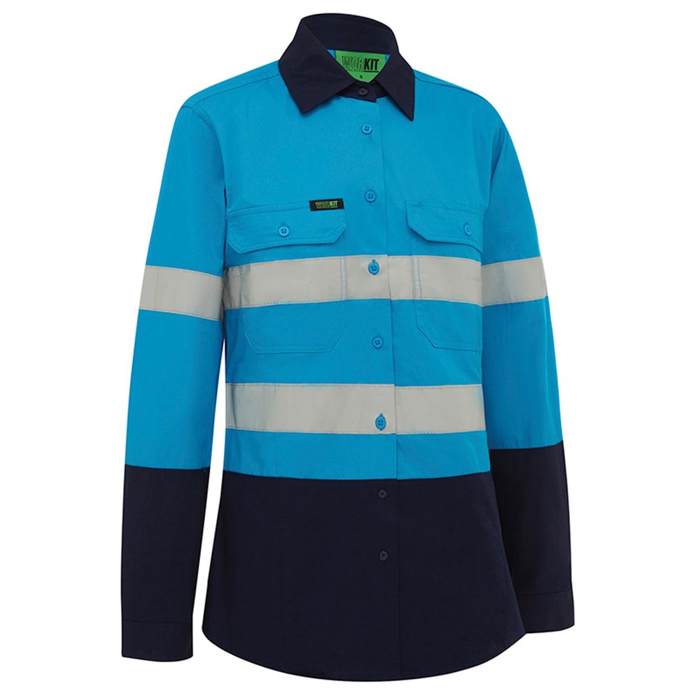 [WW-2012SBN-06] WORKIT 2012SBN Womens Taped Shirt Sky Blue/Navy (06)