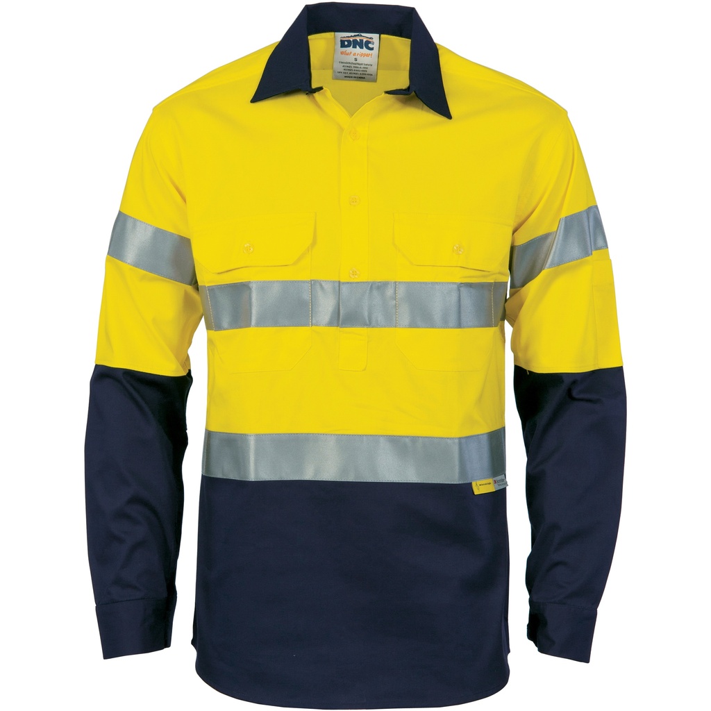 [DNC-3949-YNL] DNC HiVis Cool-Breeze Closed Front Taped Cotton Long Sleeve Shirt (L)