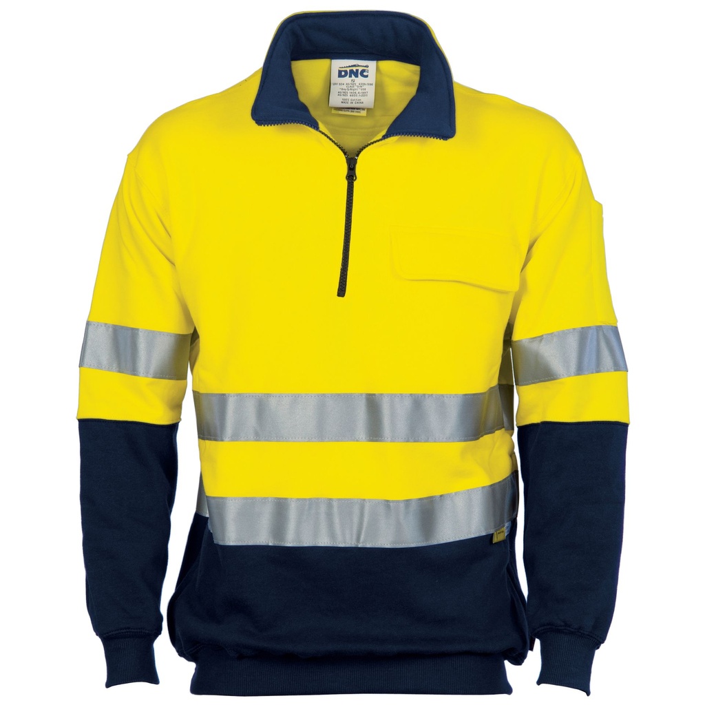 [DNC-3925-YNS] DNC 3925 HiVis 1/2 Zip Cotton Fleecy Windcheater (Yellow-Navy, S)