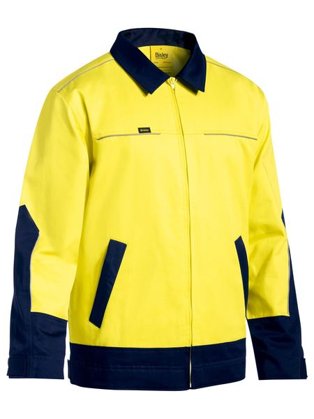 BISLEY BJ6917 Hi Vis Drill Jacket with Liquid Repellent Finish / Yellow Navy