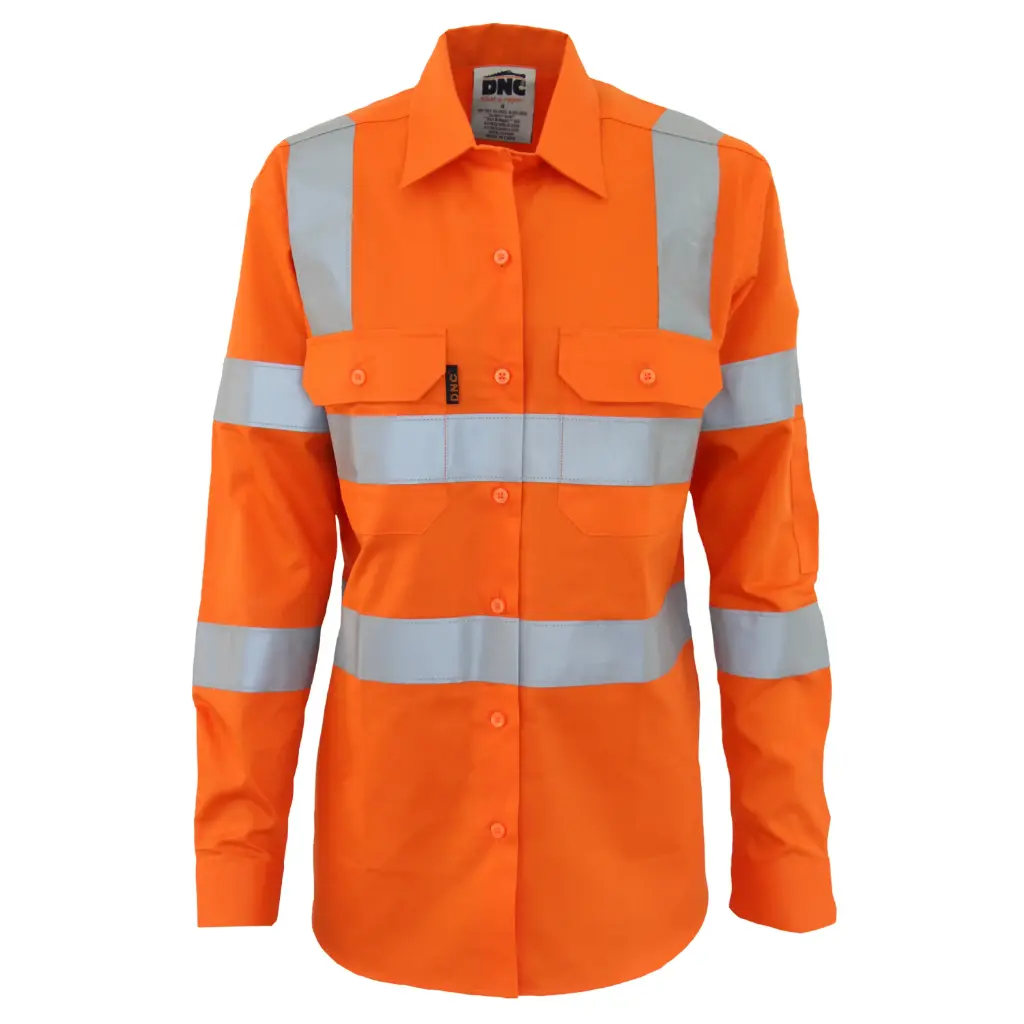 DNC 3742 HiVis Orange Cotton Drill Work Shirt
