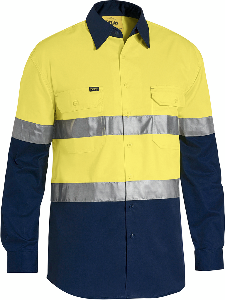 [BW-BS6696T-YNM] BISLEY BS6696T Taped Hi Vis Cool Lightweight Shirt (Yellow-Navy, M)