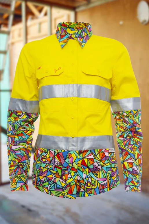 [TM-LBONZA-Y06] TRADEMUTT Women's HiVis Cotton-Drill Shirt (06, BONZA, Yellow)