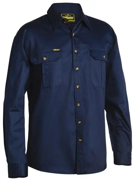 [BW-BS6433N-M] BISLEY BS6433 Original Cotton Drill Long Sleeve Shirt, Navy (M)