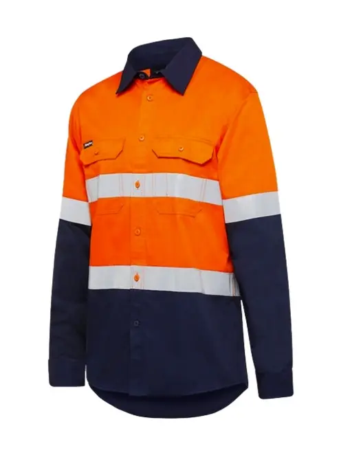 [K54025-YN-L] KING GEE K54025 HiVis Cotton Drill Shirt (L, Yellow-Navy)