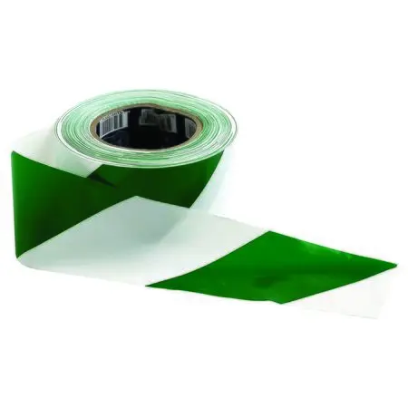 100m Barricade Tape - Green White Stripe