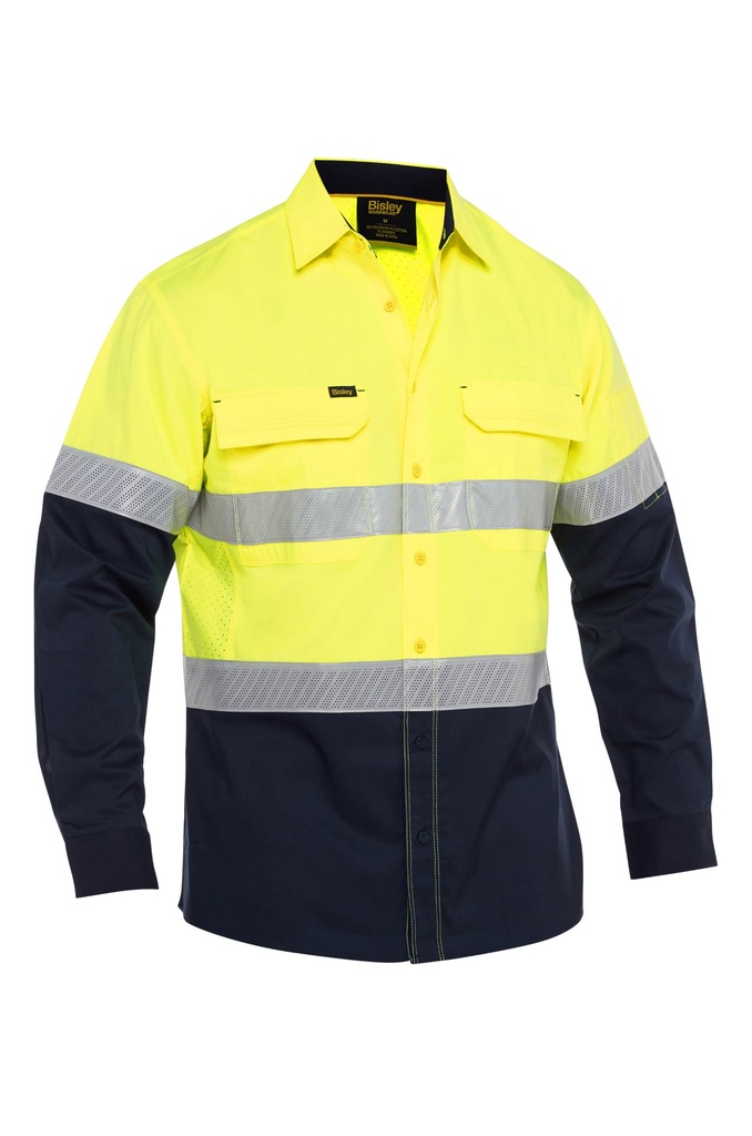 [BS6491T-YNS] BISLEY BS6491T X Airflow Hi Vis Taped Stretch Ripstop Shirt (Yellow-Navy, S)