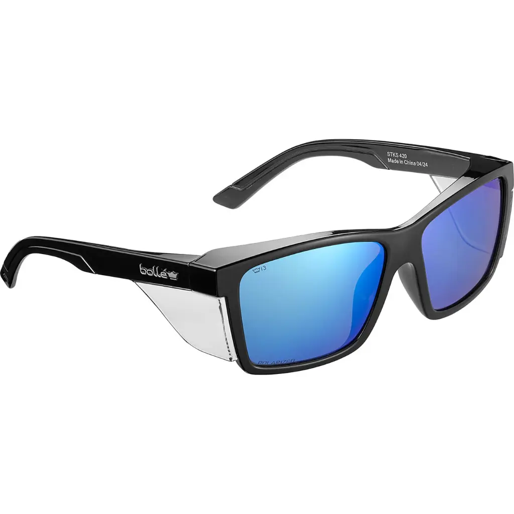 BOLLE STKS 420 Safety Glasses - Black Frame - Blue Mirror Polarised Lens