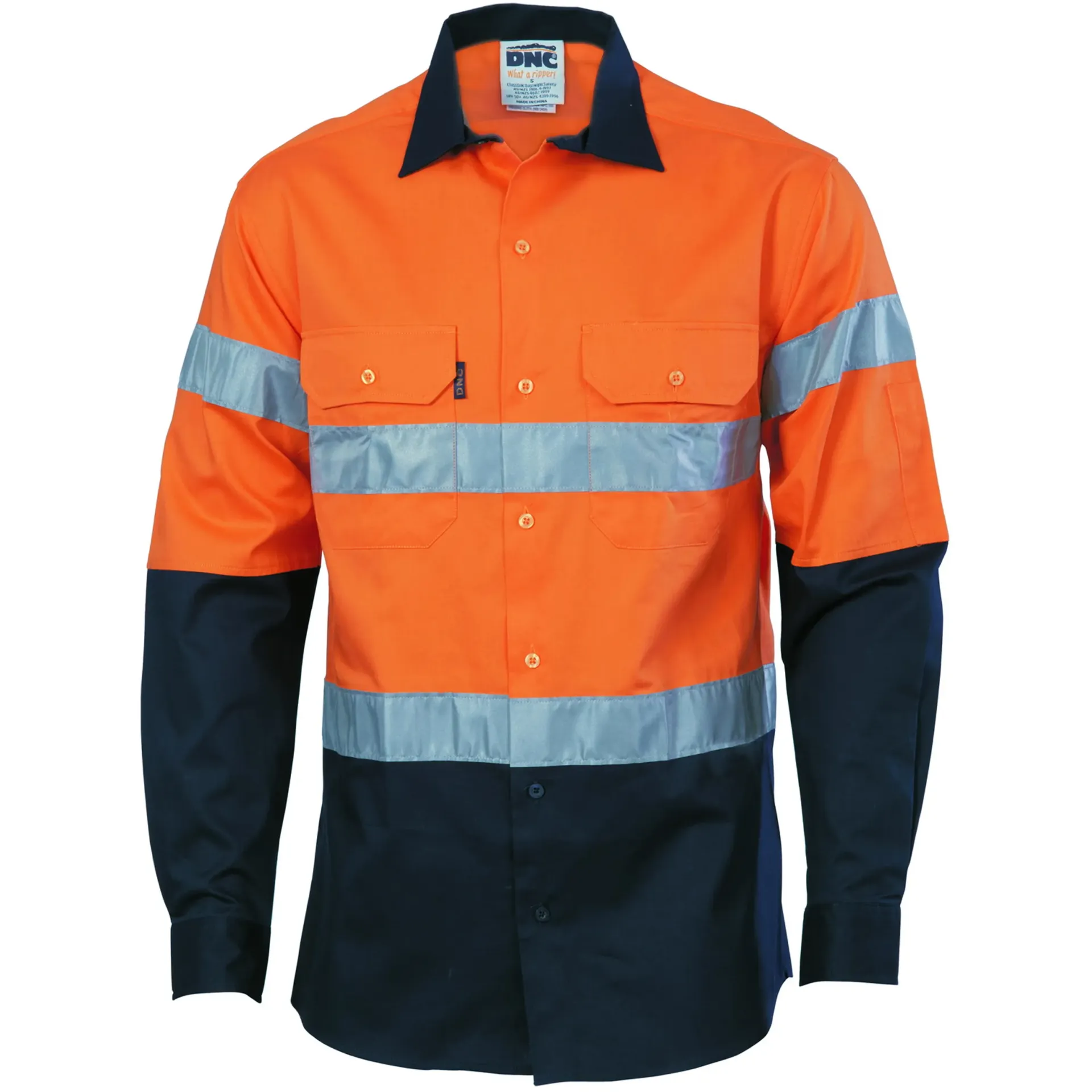 [DNC-3536-ON8XL] DNC 3536 HiVis Cotton Drill Work Shirt (Orange-Navy, 8XL)