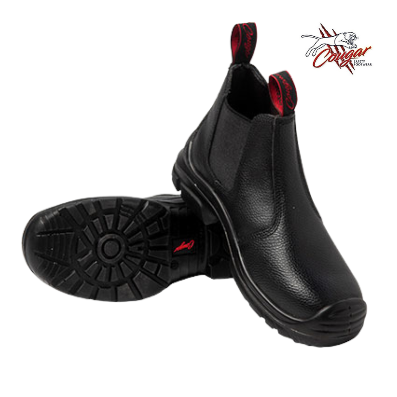 [E101BR-07] COUGAR Elastic-Sided Slip On Work Boots, Black (7)