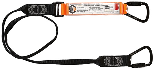 [LNQ-WLO1KTKT] LINQ Elite Single Leg Shock Absorbing Webbing Lanyard with 2 Karabiners