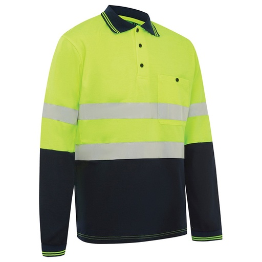 WORKIT 5004T Hi-Vis Taped Long Sleeve Polo Yellow/Navy