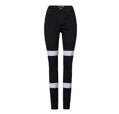 [HY-Y08302] HARD YAKKA Y08302 Womens Reflective Taped Jeggings, Black
