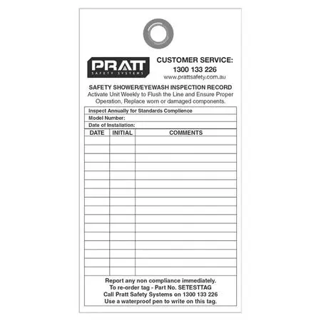 [PC-SETESTTAG] SETESTTAG PRATT Emergency Shower & Eyewash Test (Pack 10)